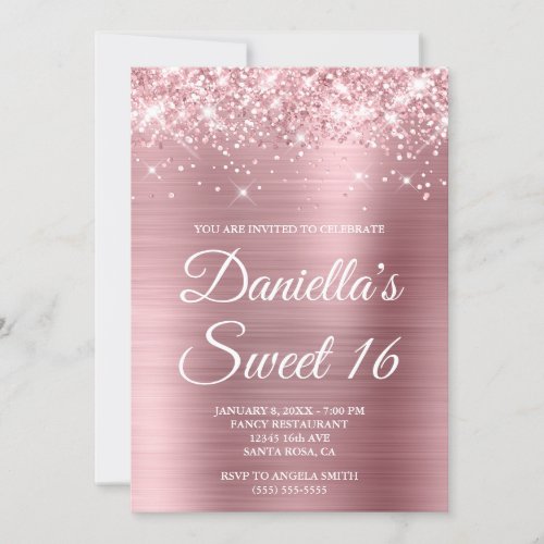 Sparkly Glittery Light Pink Foil Sweet 16 Invitation