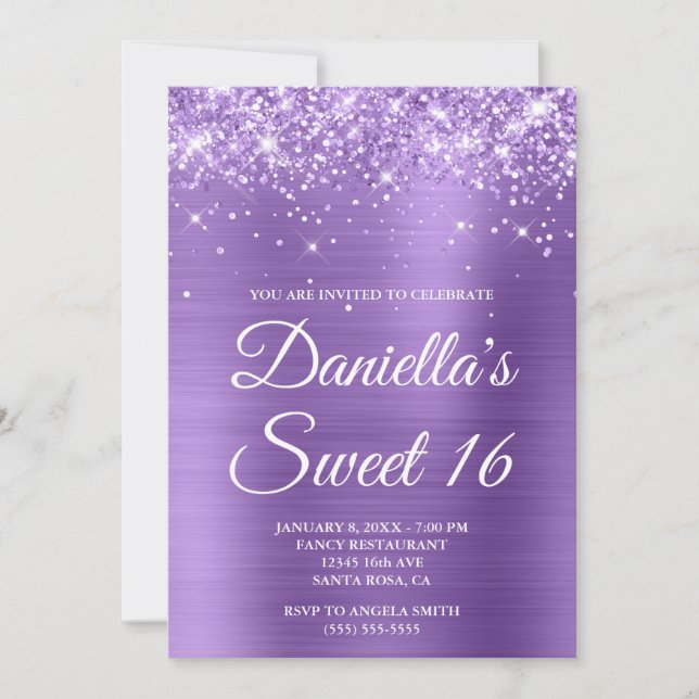 Sparkly Glittery Light Purple Foil Sweet 16 Invitation (Front)
