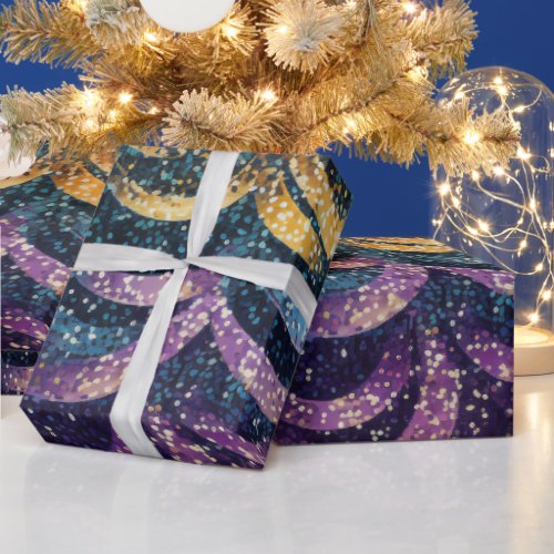 Sparkly Glittery Purple Blue and Gold Drapes Wrapping Paper