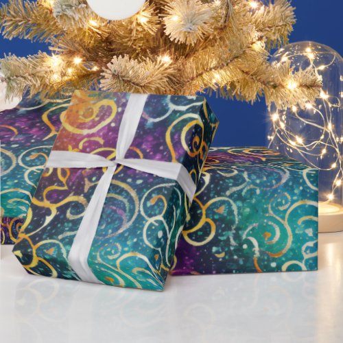 Sparkly Glittery Purple Blue and Gold Swirls  Wrapping Paper