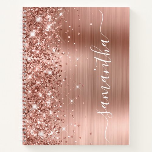 Sparkly Glittery Rose Gold Foil Girly Name Notebook