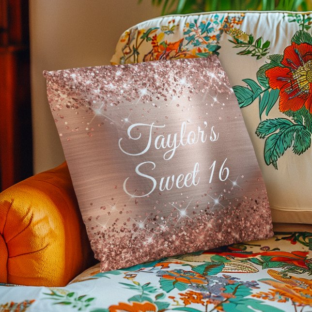 Sparkly Glittery Rose Gold Foil Glam Sweet 16 Throw Pillow (Sparkly Glittery Rose Gold Foil Glam Sweet 16 Throw Pillow)