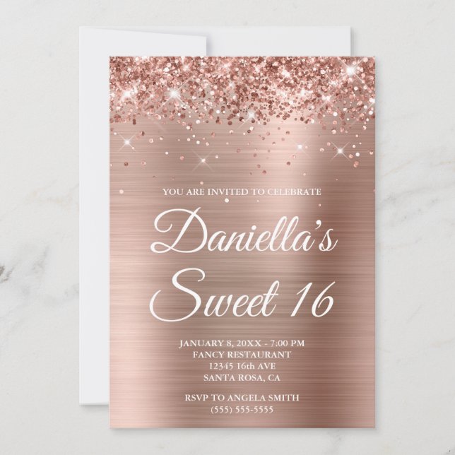 Sparkly Glittery Rose Gold Foil Sweet 16 Invitation (Front)
