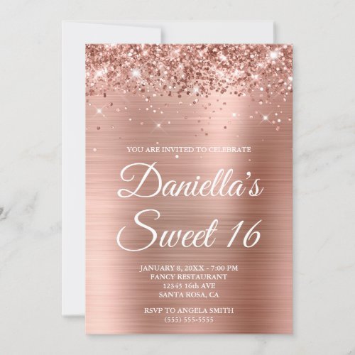 Sparkly Glittery Rose Gold Foil Sweet 16 Invitation