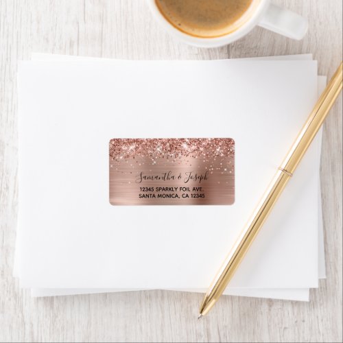 Sparkly Glittery Rose Gold Foil Wedding Label