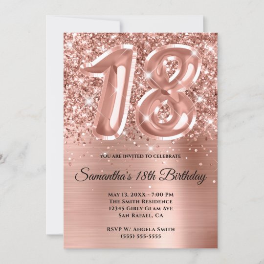 Sparkly Glittery Rose Gold Glam 18th Birthday Invitation | Zazzle.com