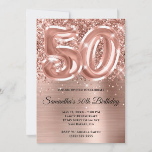 Sparkly Glittery Rose Gold Glam 50th Birthday Invitation