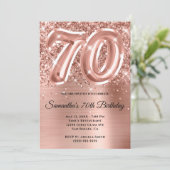 Sparkly Glittery Rose Gold Glam 70th Birthday Invitation (Standing Front)