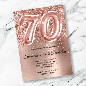 Sparkly Glittery Rose Gold Glam 70th Birthday Invitation
