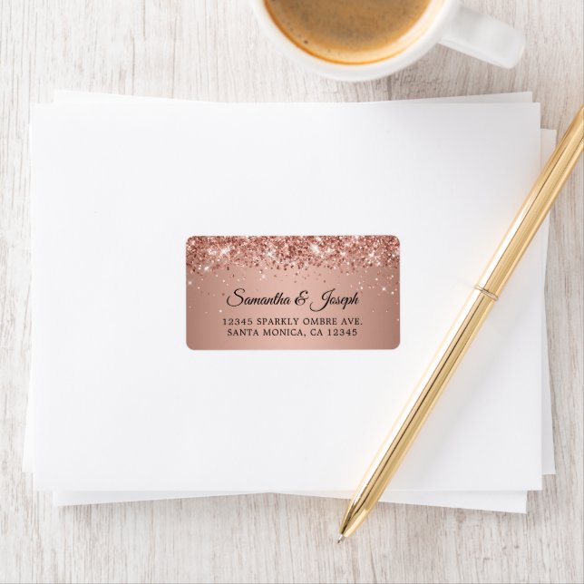 Sparkly Glittery Rose Gold Gradient Wedding Label (Insitu)
