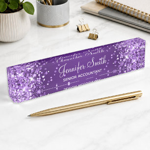 Sparkly Glittery Royal Purple Gradient Desk Name Plate