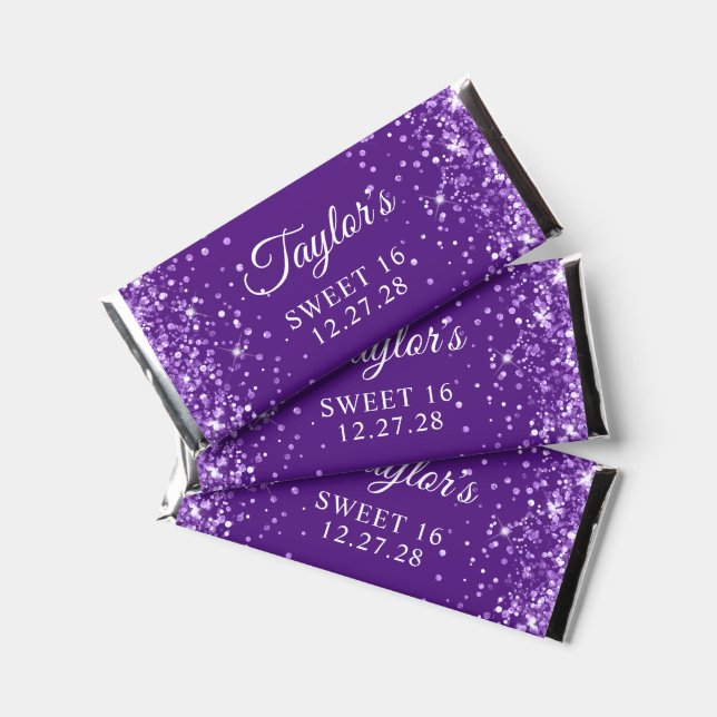 Sparkly Glittery Royal Purple Sweet 16 Hershey Bar Favors (Front)