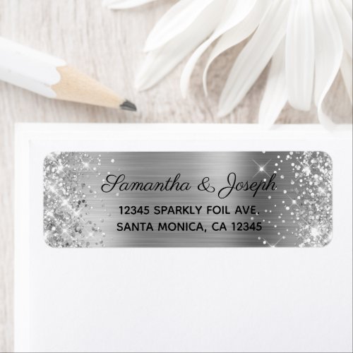 Sparkly Glittery Silver Foil Wedding Label