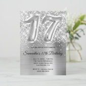 Sparkly Glittery Silver Glam 17th Birthday Invitation (Standing Front)