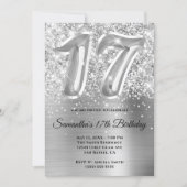 Sparkly Glittery Silver Glam 17th Birthday Invitation (Front)