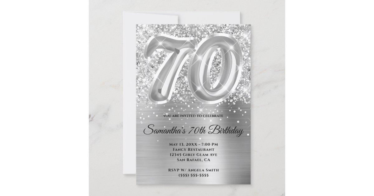 Sparkly Glittery Silver Glam 70th Birthday Invitation | Zazzle