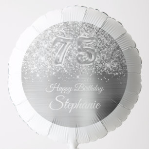 Sparkly Glittery Silver Glam Happy 75th Birthday Balloon