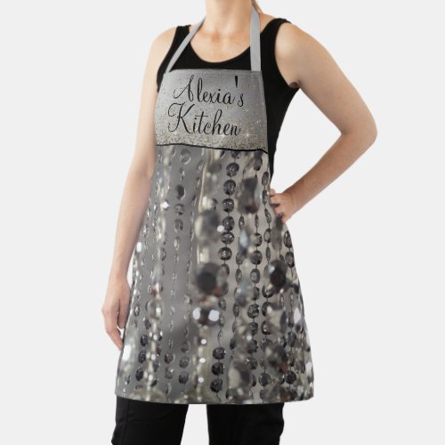 Sparkly Glittery Silver Stringed Beads     Apron