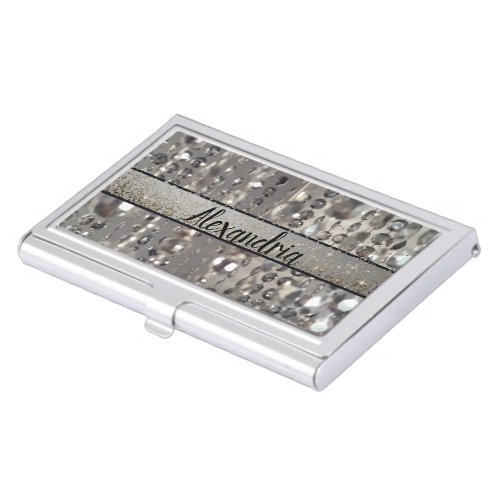 Sparkly Glittery Silver Stringed Beads          Business Card Case