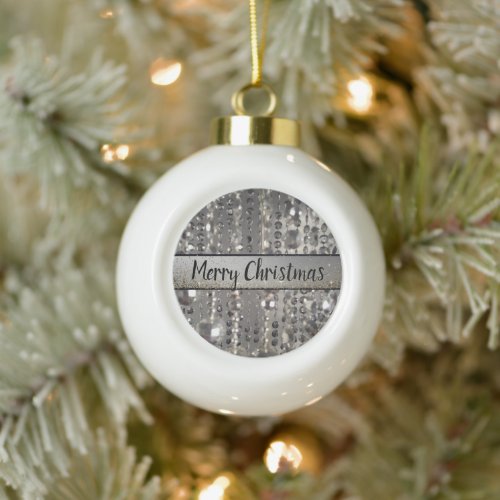 Sparkly Glittery Silver Stringed Beads    Ceramic Ball Christmas Ornament