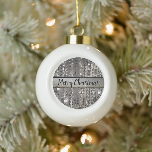 Sparkly Glittery Silver Stringed Beads    Ceramic Ball Christmas Ornament (Tree)