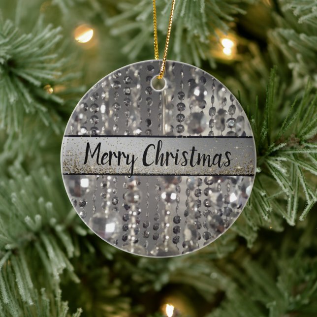 Sparkly Glittery Silver Stringed Beads     Ceramic Ornament (Tree)