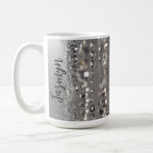 Sparkly Glittery Silver Stringed Beads      Coffee Mug (Left)