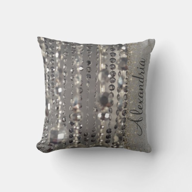 Sparkly Glittery Silver Stringed Beads  Throw Pillow (Front)
