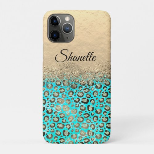 Sparkly Glittery Turquoise Leopard    iPhone 11 Pro Case