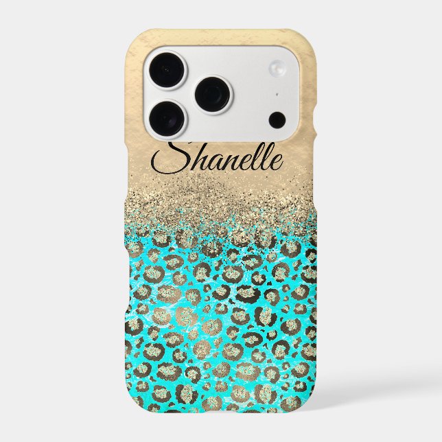 Sparkly Glittery Turquoise Leopard    Iphone Case (Back)