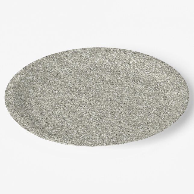 Sparkly Glitzy Silver Glitter Paper Plates (Angled)