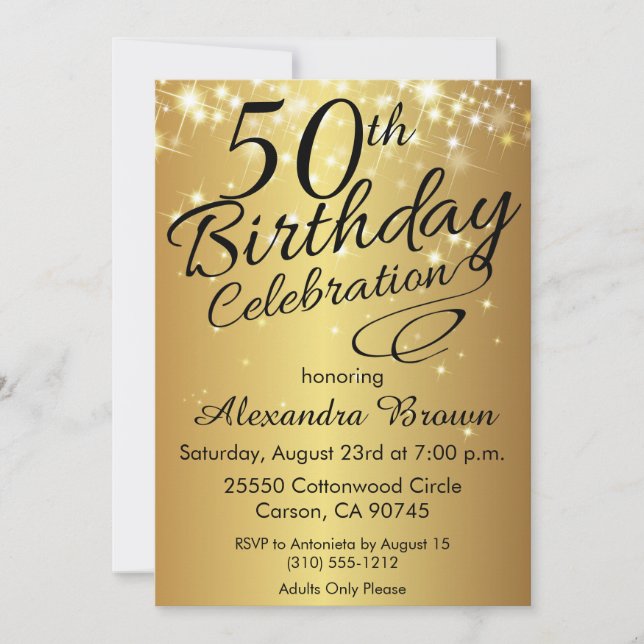 Sparkly Gold 50th Birthday Invitations (Front)