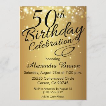 Sparkly Gold 50th Birthday Invitations by AnnounceIt at Zazzle