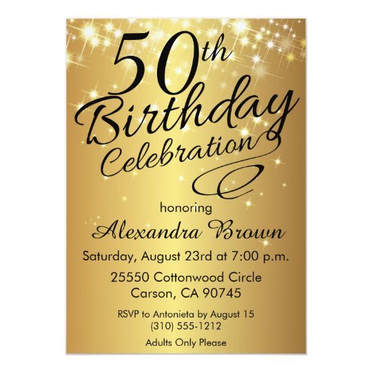 Sparkly Gold 50th Birthday Invitations | Zazzle