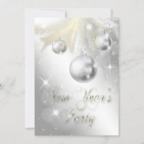 Sparkly Gold and Silver Ornament New Year's Party Invitation