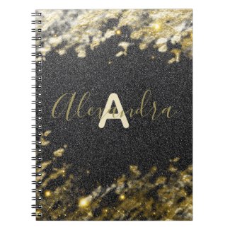 Sparkly Gold Black Glittery Stylish Glam Custom Notebook