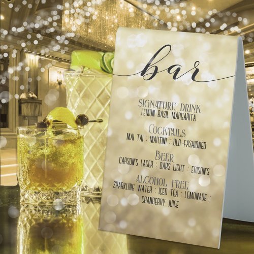 Sparkly Gold Bokeh Bar Signature Cocktails Sign