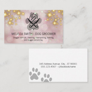 Sparkly Gold Bokeh   Dog Grooming Logo Business Card