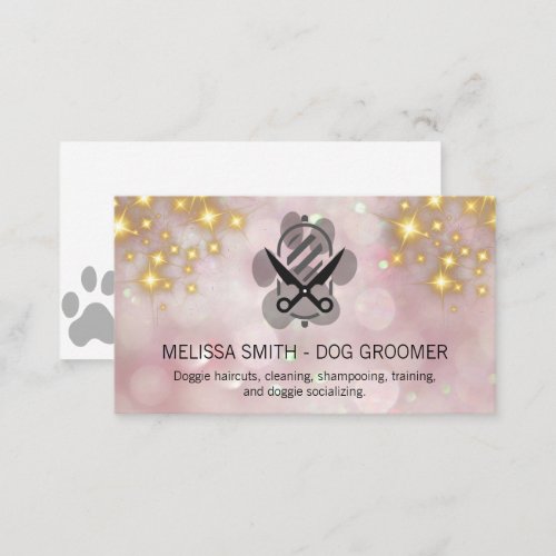 Sparkly Gold Bokeh  Dog Grooming Logo Business Card