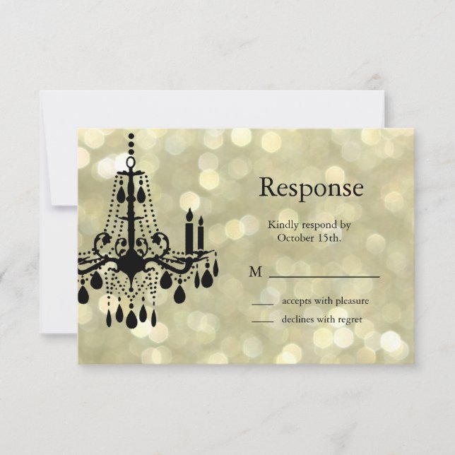 Sparkly Gold Chandelier RSVP Card (Front)