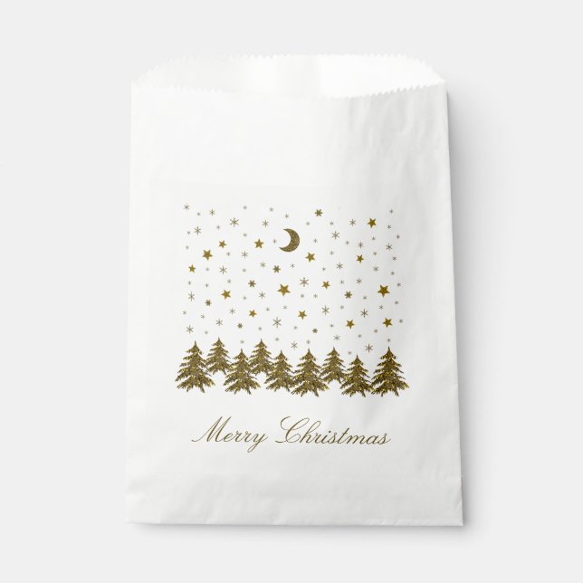 Sparkly gold Christmas tree, moon, stars Christmas Favor Bag (Front)