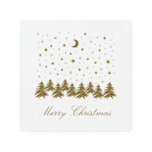 Sparkly gold Christmas tree, moon, stars Christmas Metal Print