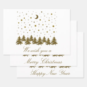 Sparkly gold Christmas tree, moon, stars Christmas Wrapping Paper Sheets