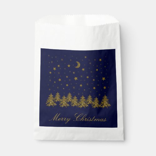 Sparkly gold Christmas tree moon stars on blue Favor Bag