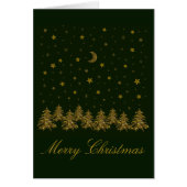 Sparkly gold Christmas tree, moon, stars on green (Front)