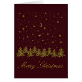 Sparkly gold Christmas tree, moon, stars on red (Front)
