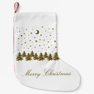 Sparkly gold Christmas tree, moon, stars Small Christmas Stocking