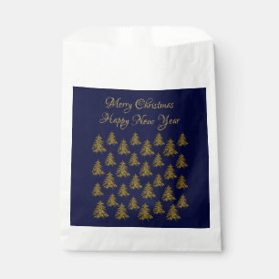 Sparkly gold Christmas tree on blue Christmas Favor Bag