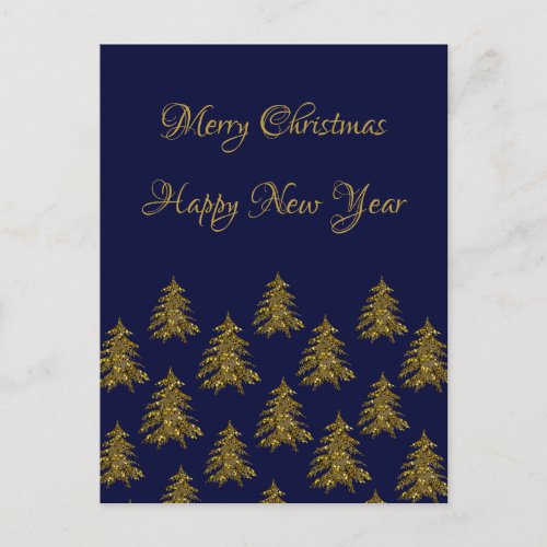 Sparkly gold Christmas tree on blue Christmas Holiday Postcard