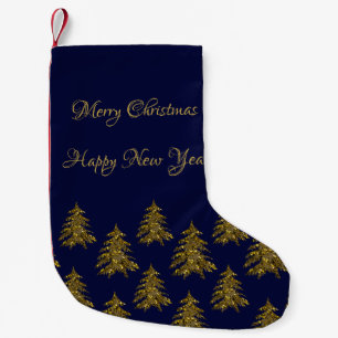Sparkly gold Christmas tree on blue Christmas Small Christmas Stocking